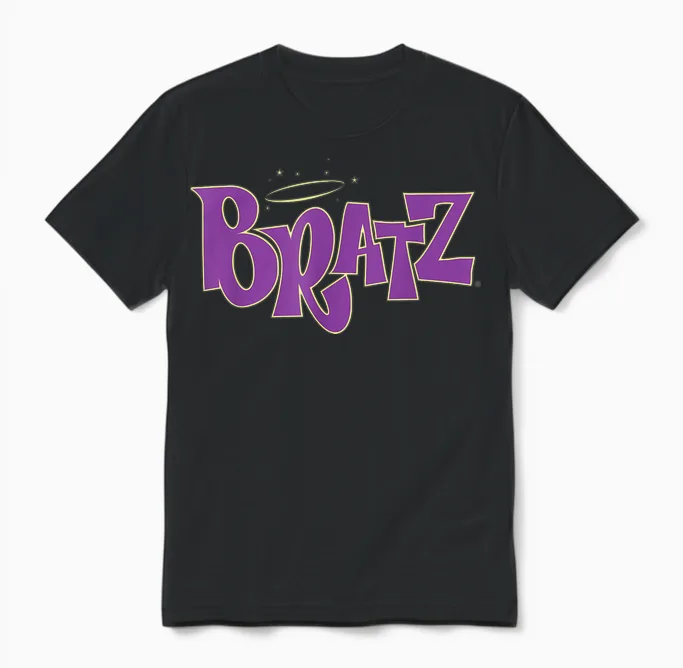 Bratz Logo Flat Purple T-Shirt, Black, S Unisex T-Shirt in Black