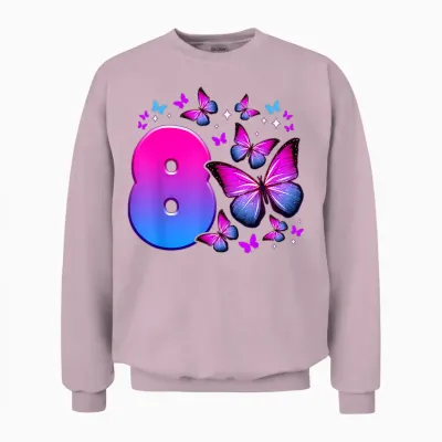 Geburtstag Mädchen 8 Jahre Alt, Schmetterling, Nummer 8 Unisex Sweatshirt - Light Pink