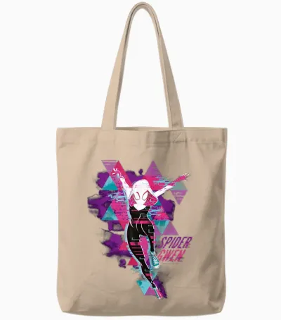 Marvel Spider-Man: Across the Spider-Verse Gwen Glitch T-Shirt, Black Tote Bags - Natural