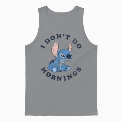 Disney Lilo & Stitch I Don't Do Mornings Distressed V2 Unisex Tank Top - Sport Grey