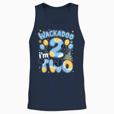 Wackadoo I'm Two 2nd Birthday Boy Toddler 2 Year Dog Lover Unisex Tank Top - Navy