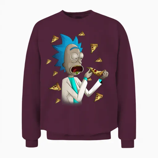 Rick and Morty Shirt Rick Loves Pizza Unisex Sweatshirt - Maroon