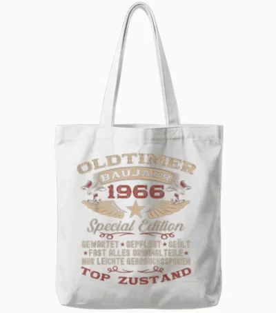 58th Birthday Gift Vintage 1966 Vintage Funny T-Shirt, Black Tote Bags - White