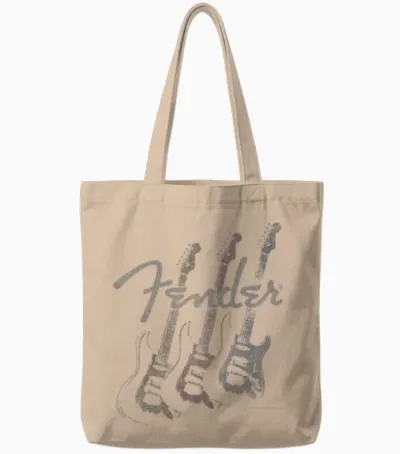 Fender Stacked Guitar Faded Logo Tote Bags - Natural