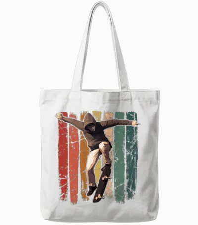 Skateboarding Retro Skateboarder Tote Bags - White