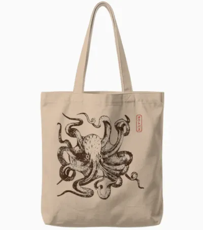 Japanese Aesthetic Retro Vintage Octopus Octopus Tote Bags - Natural