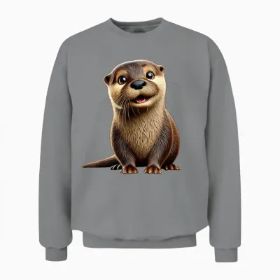 Adorable Otter Illustration T-Shirt, Black Unisex Sweatshirt - Sport Grey