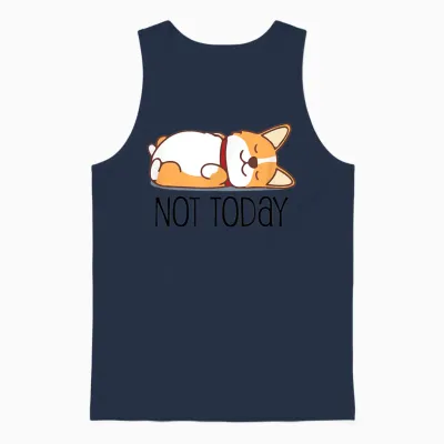 Cute Corgi Gift Funny Dog Lover Not Today Lazy Animal Short Sleeve Unisex Tank Top - Navy