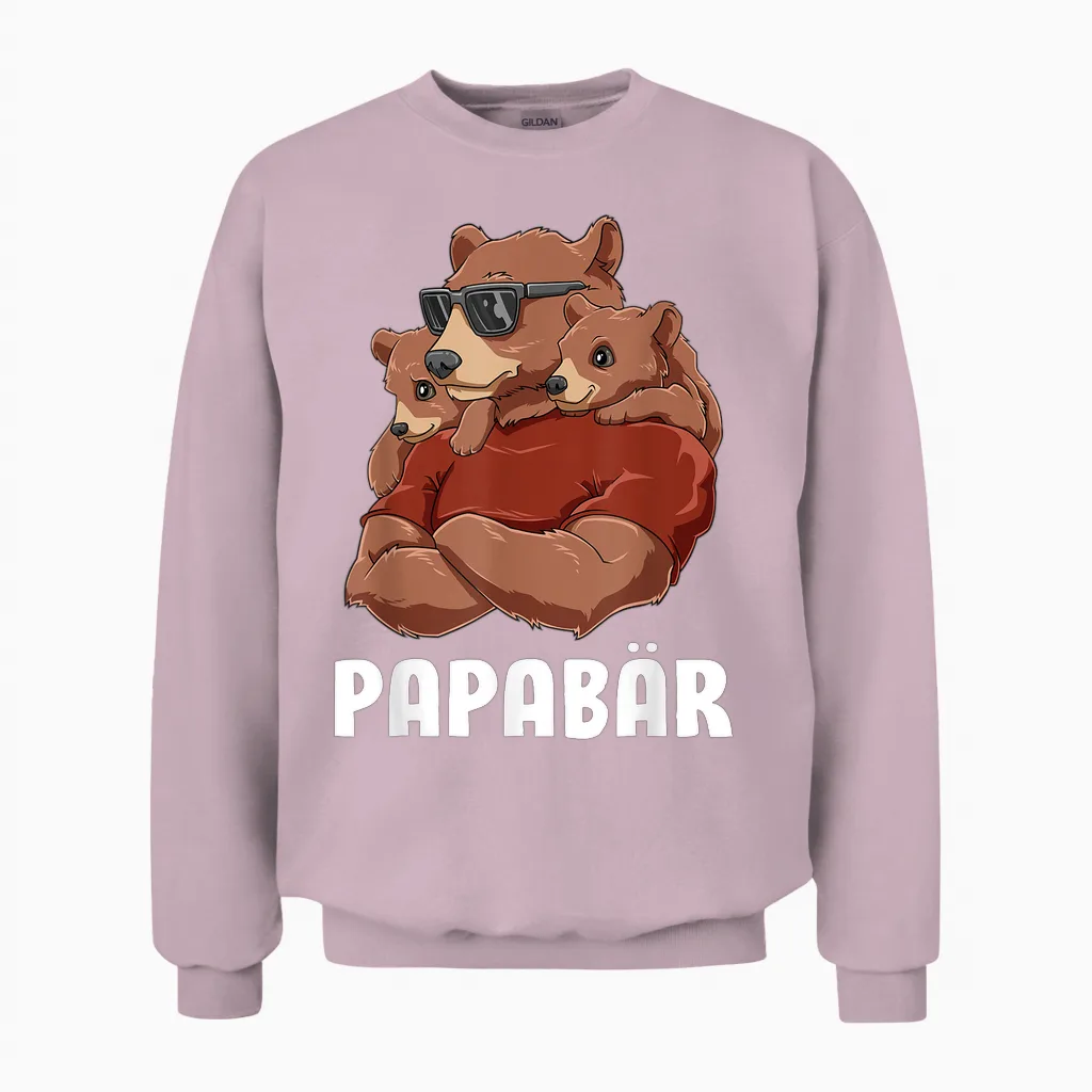 Papa Bear Sibling Clamp Daughter Son Dad Father's Day T-Shirt, Black Unisex Sweatshirt in Light Pink