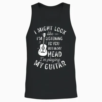 I Might Look Like I'm Listening to You Funny Guitar Music T-Shirt Small Unisex Tank Top - Black
