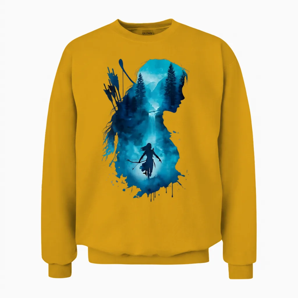 Regenbogen Frau Aquarell Wald - Bogenschießen Natur Kunst Unisex Sweatshirt in Gold