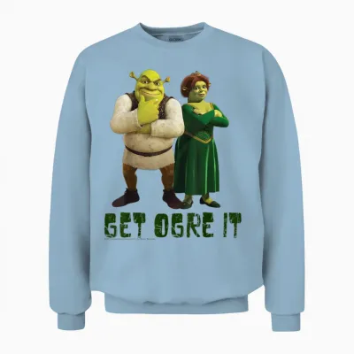 Shrek Fiona & Shrek Get Ogre It Text Unisex Sweatshirt - Light Blue