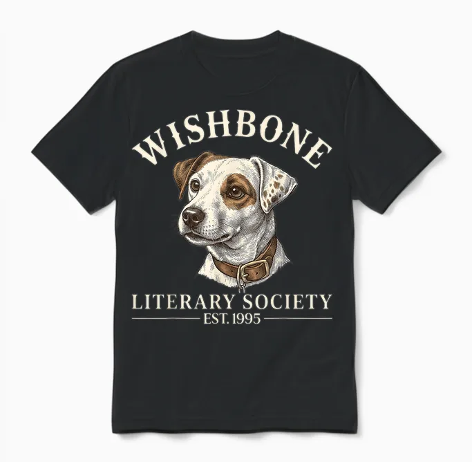 Wishbone Literary Society Est 1995 Dog Reader Vintage Unisex T-Shirt in Black