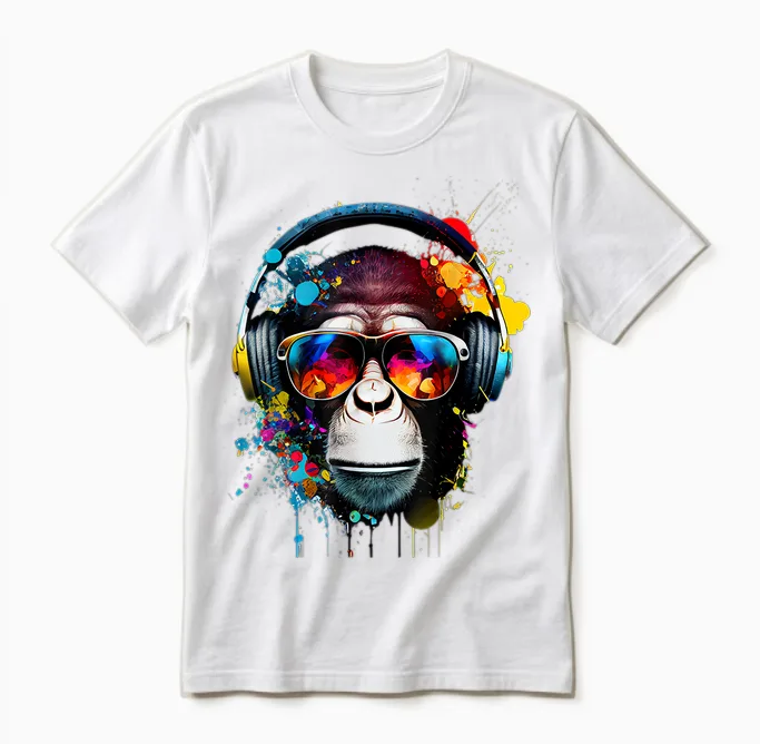 Dj Monkey Monkey with Sunglasses T-Shirt, Black Unisex T-Shirt in White