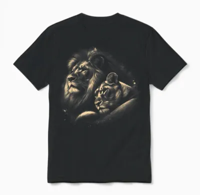 Lion and Lioness Symbol of Love, Loyalty and Partnership T-Shirt, Black Unisex T-Shirt - Black