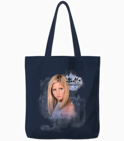 Buffy the Vampire Slayer Buffy Cemetery New Vignette T-Shirt, Black, S Tote Bags - Navy