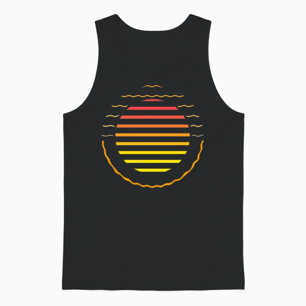 Retro Sunset Style 80s Summer & Beach Unisex Tank Top in Black