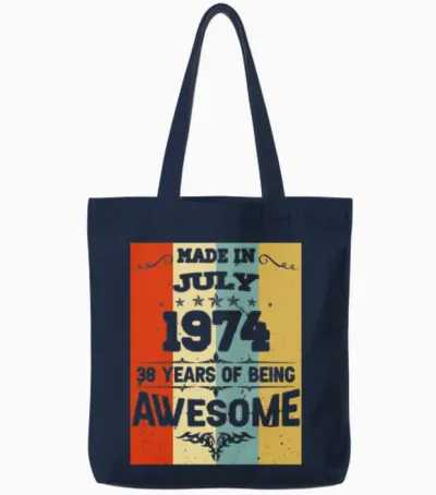 July 1974 Vintage Birthday Present Tote Bags - Navy