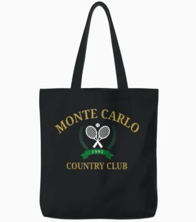 Monte Carlo Country Club Vintage-Tennis-Rundhalsausschnitt, ästhetisch Tote Bags - Black
