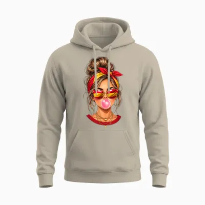 Spanisches Mädchen Messy Bun Bubblegum Spanien Flagge Reise Unisex Hoodie - Sand