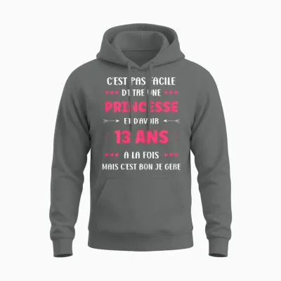 Funny 13 Years Teen Princess Birthday Girl 13 Years T-Shirt, Black, Female X-Small Unisex Hoodie - Graphite Heather