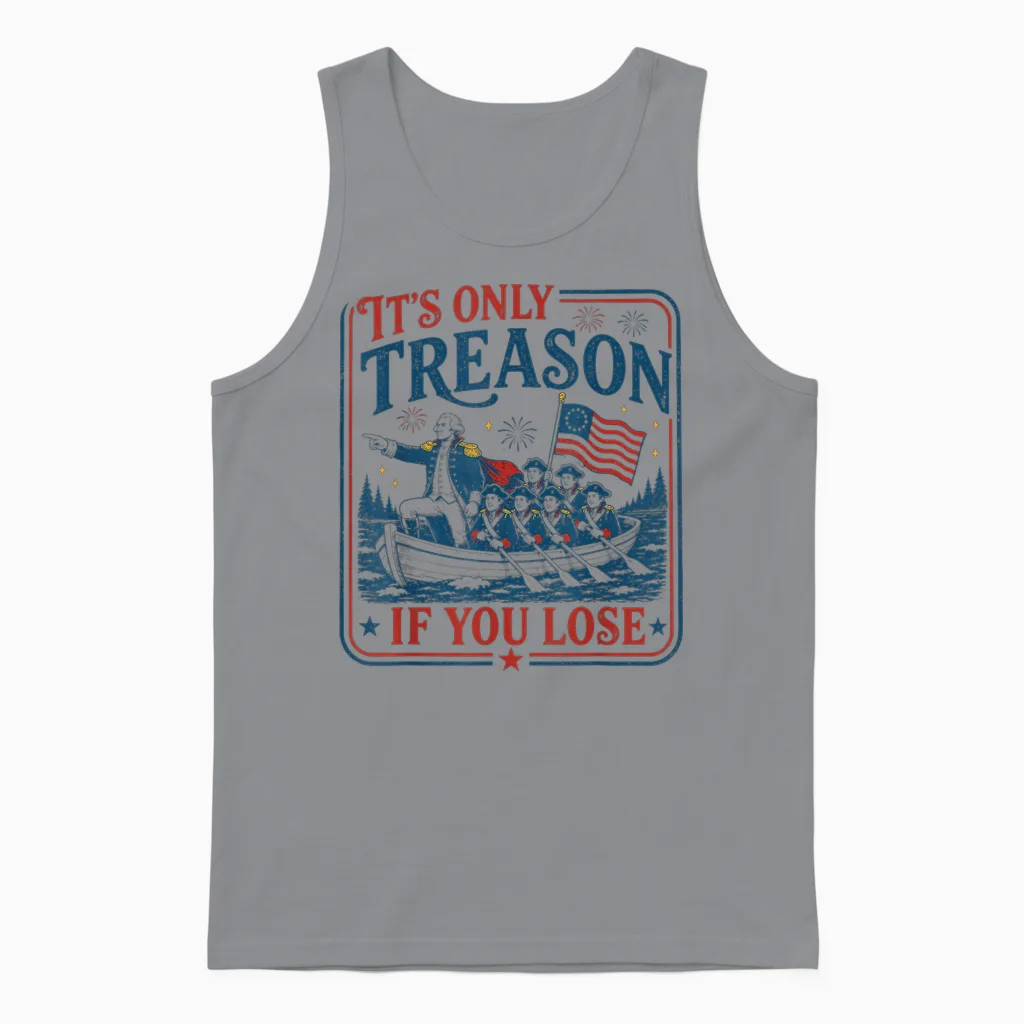 George Washington It's Only Treason if You Lose 4th of July Unisex Tank Top in Sport Grey