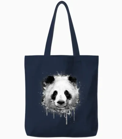 Cool Artistic Panda Portrait (watercolor Design) Tote Bags - Navy
