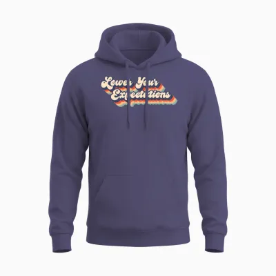 Lower Your Expectations Retro Badge Unisex Hoodie - Heather Sport Dark Navy