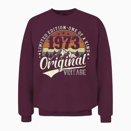 Vintage 1973 Limited Edition Gift Unisex Sweatshirt in Maroon