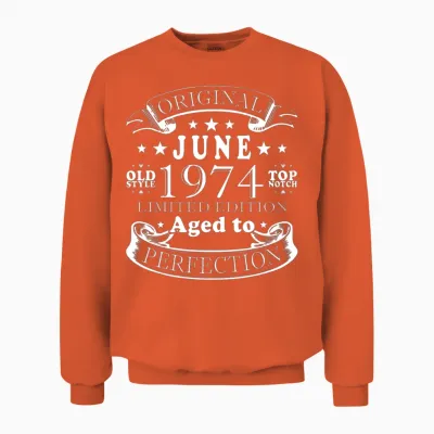 June 1974 Vintage Birthday Present Unisex Sweatshirt - Orange