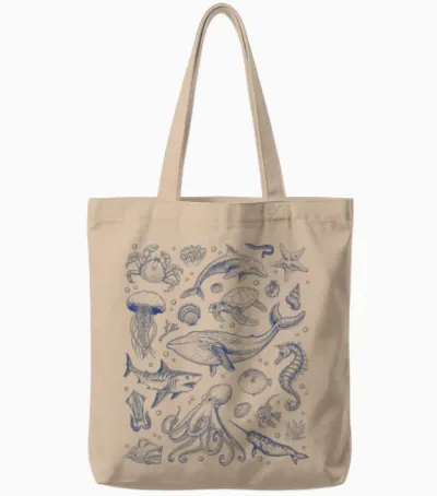 Ocean Life Sea Aesthetic Dolphin Beach 90s Vintage Graphic Tote Bags - Natural