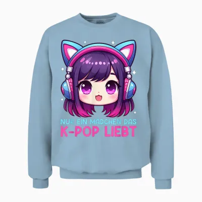 Nur Ein Mädchen Das K-Pop Liebt Korean Fan Merchandise Kpop T-Shirt, Black, S Unisex Sweatshirt - Light Blue