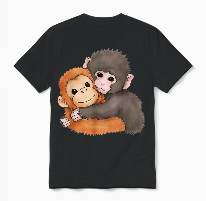 Cute Baby Monkey Named Punch Plush Hugging Unisex T-Shirt in Black