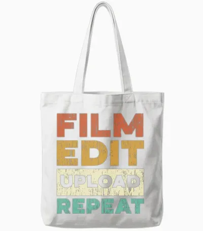 Film Edit Upload Repeat Content Creator Vlogger Tote Bags - White