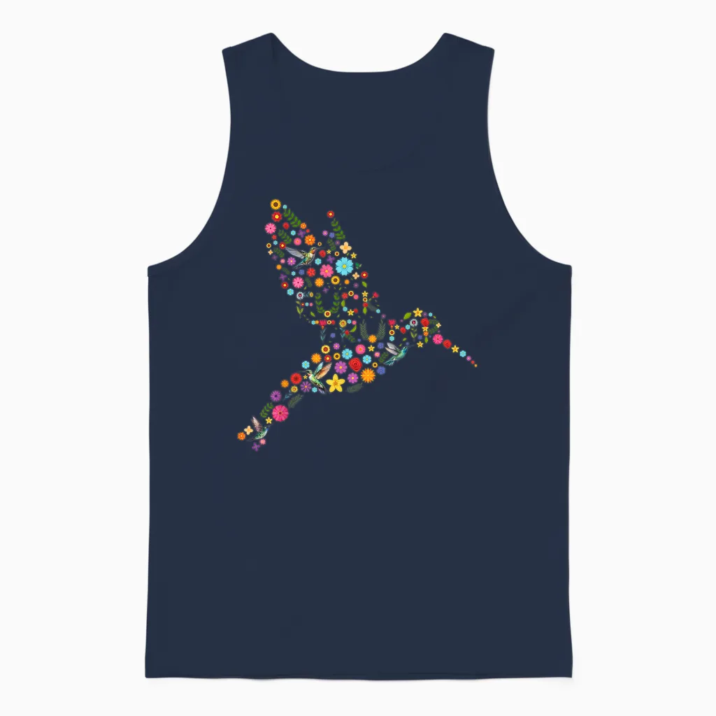 Subtle Anti Trump Floral Hummingbird Hidden Message Unisex Tank Top in Navy