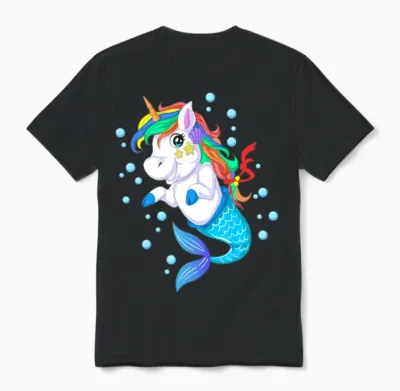 Funny Unicorn Mermaid Unisex T-Shirt - Black