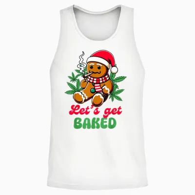 Christmas Xmas Cannabis Weed Lover Smoking Let's Get Baked Unisex Tank Top - White