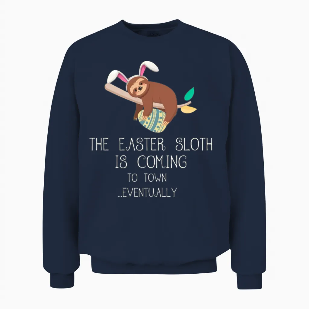 The Easter Sloth with Bunny Ears Easter Bunny Unisex Sweatshirt in Navy