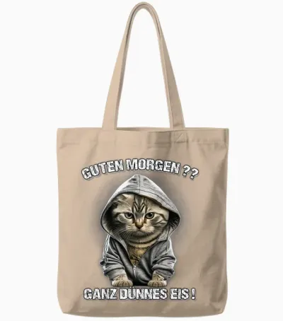 Guten Morgen? Ganz Dünnes Eis! Funny Cats Coffee T-Shirt, Black Tote Bags - Natural