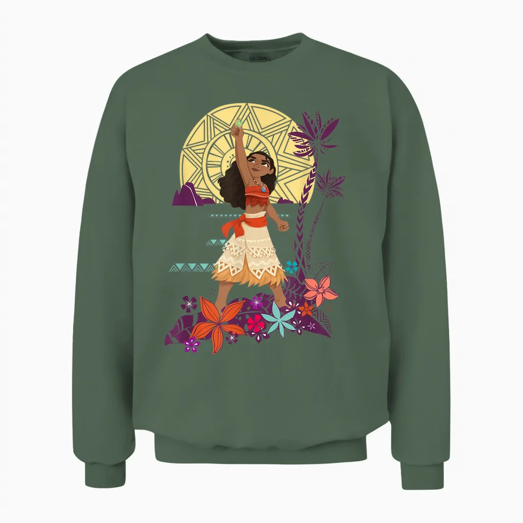 Disney Princess Moana Heart of Te Fiti T-Shirt, Black Unisex Sweatshirt in Military Green