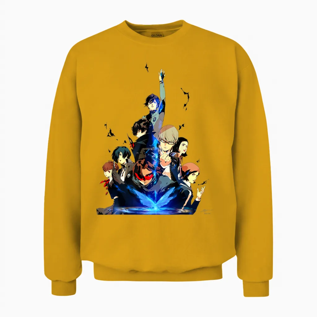 Persona 30th Anniversary Key Art (white Logo) Atlus Unisex Sweatshirt in Gold