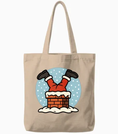 Santa Feet Snow Chimney Humor Tote Bags - Natural