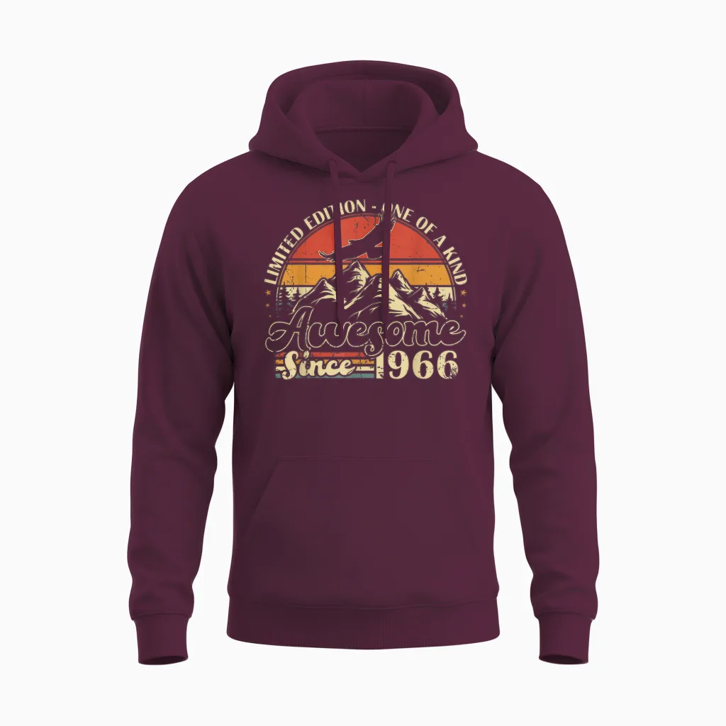 Vintage 1966 Retro 60th Birthday Gift Man Woman Unisex Hoodie in Maroon