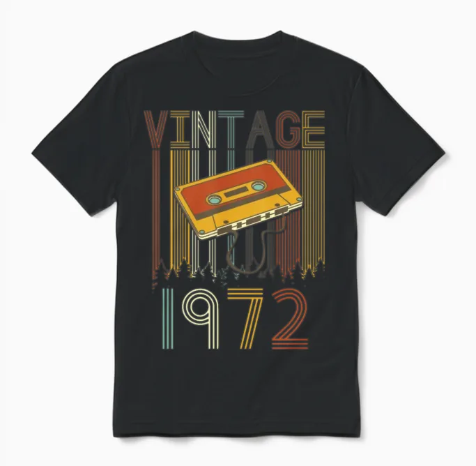 Vintage 1972 Retro Unisex T-Shirt in Black