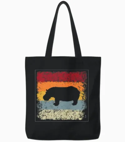 Hippo Retro Tote Bags - Black