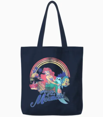 Disney Little Mermaid Retro Rainbow Pastel Graphic Tote Bags - Navy