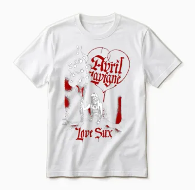 Official Avril Lavigne Love Sux Balloons T-Shirt, Black Unisex T-Shirt - White