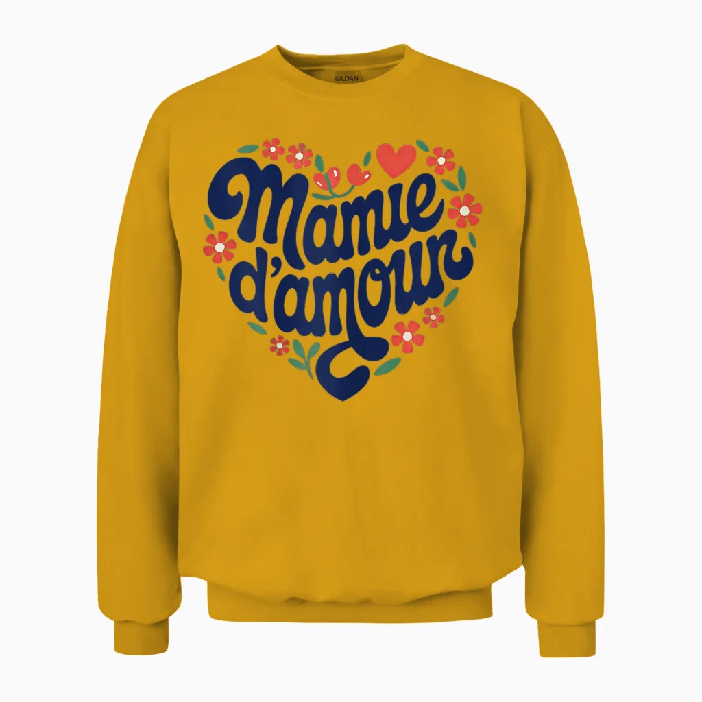Mamie D'amour Coeur Fleurs Cadeau Fête Des Grands Mères Unisex Sweatshirt in Gold