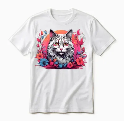 Retro Colorful Cat - Retro Floral Unisex T-Shirt - White