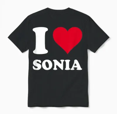 Red Heart J'aime Sonia T-Shirt, Black, S Unisex T-Shirt - Black